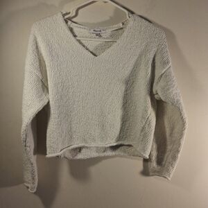 Madewell Women's Off-White 3/4 Sleeve V-Neck Cropped Sweater Size XS